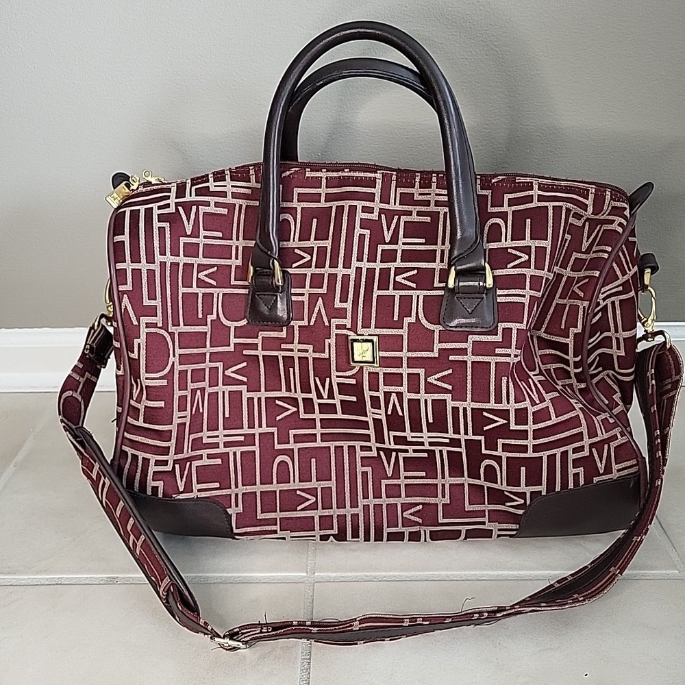 Diane Von Furstenburg Designer Travel Weekender Luggage Bag Burgundy DVF Print